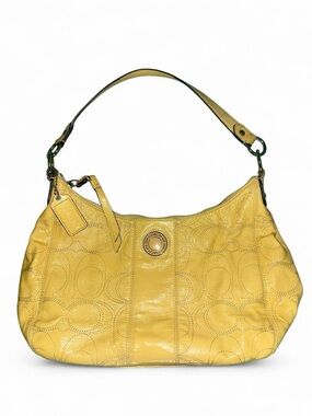 Vintage Coach Yellow Leather Hobo Bag with Signature Stitching